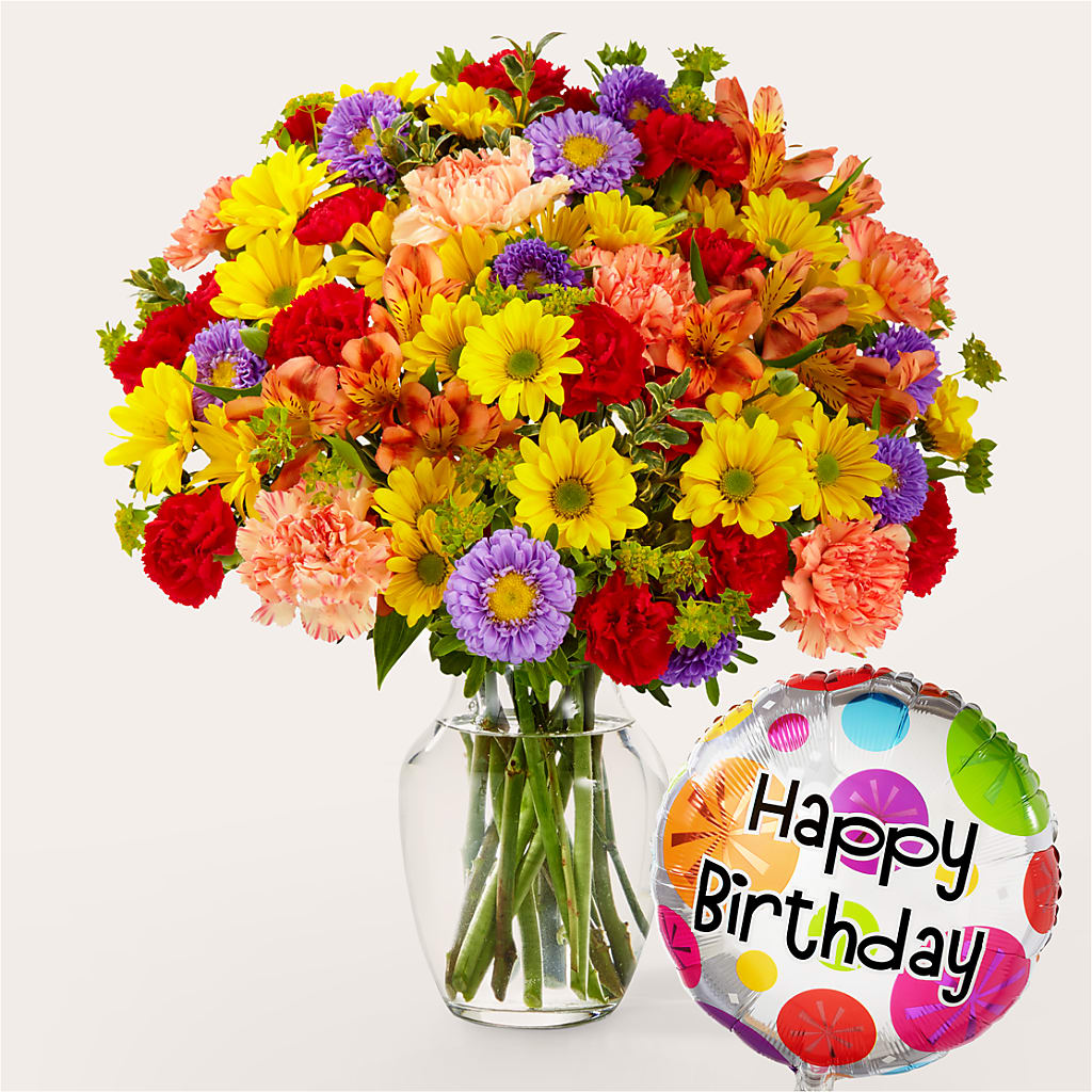 Kaleidoscope Bouquet with Birthday Balloon – PARKER'S FLORIST, Madison AL