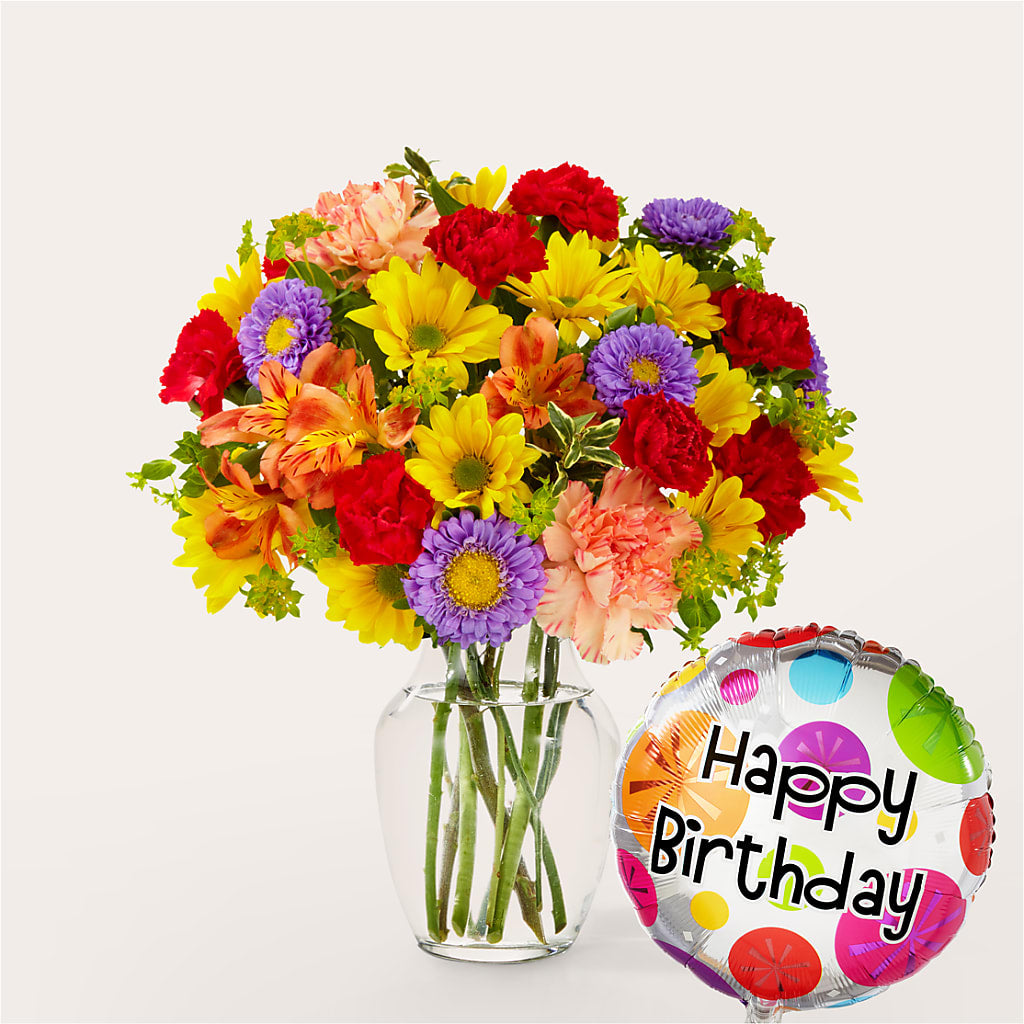 Kaleidoscope Bouquet with Birthday Balloon – PARKER'S FLORIST, Madison AL