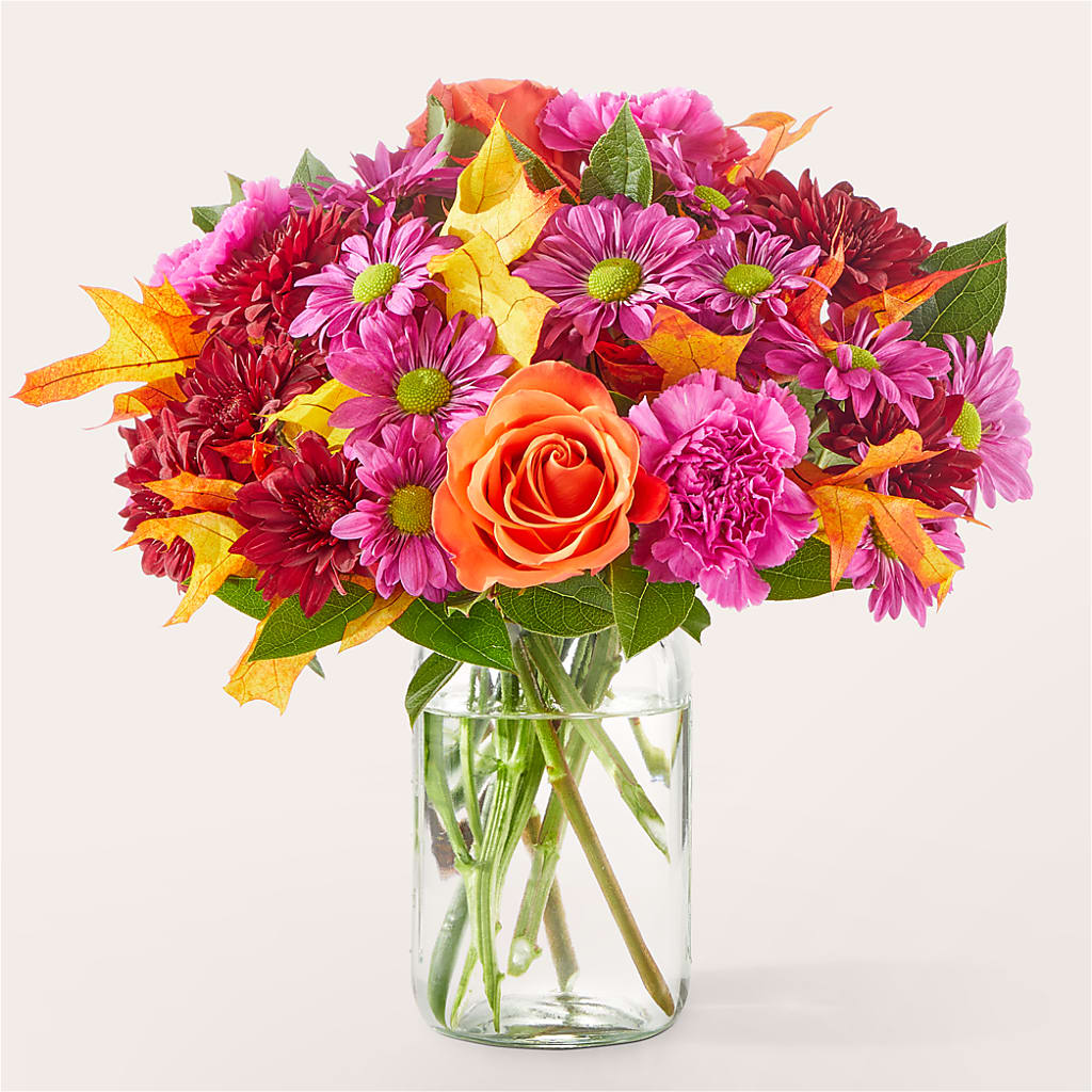 Mum's the Word Bouquet – burgundy, lavender, orange, purple flower